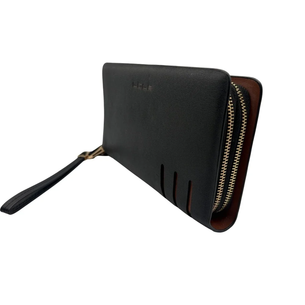 LDLS Double Zip Travel Wallet Mens OS Black Excellent Wristlet Clutch Organizer